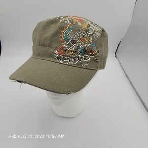 Womens Brand New Jeweled Cap, One Size Fits Most, Strech, and Comfortable Green